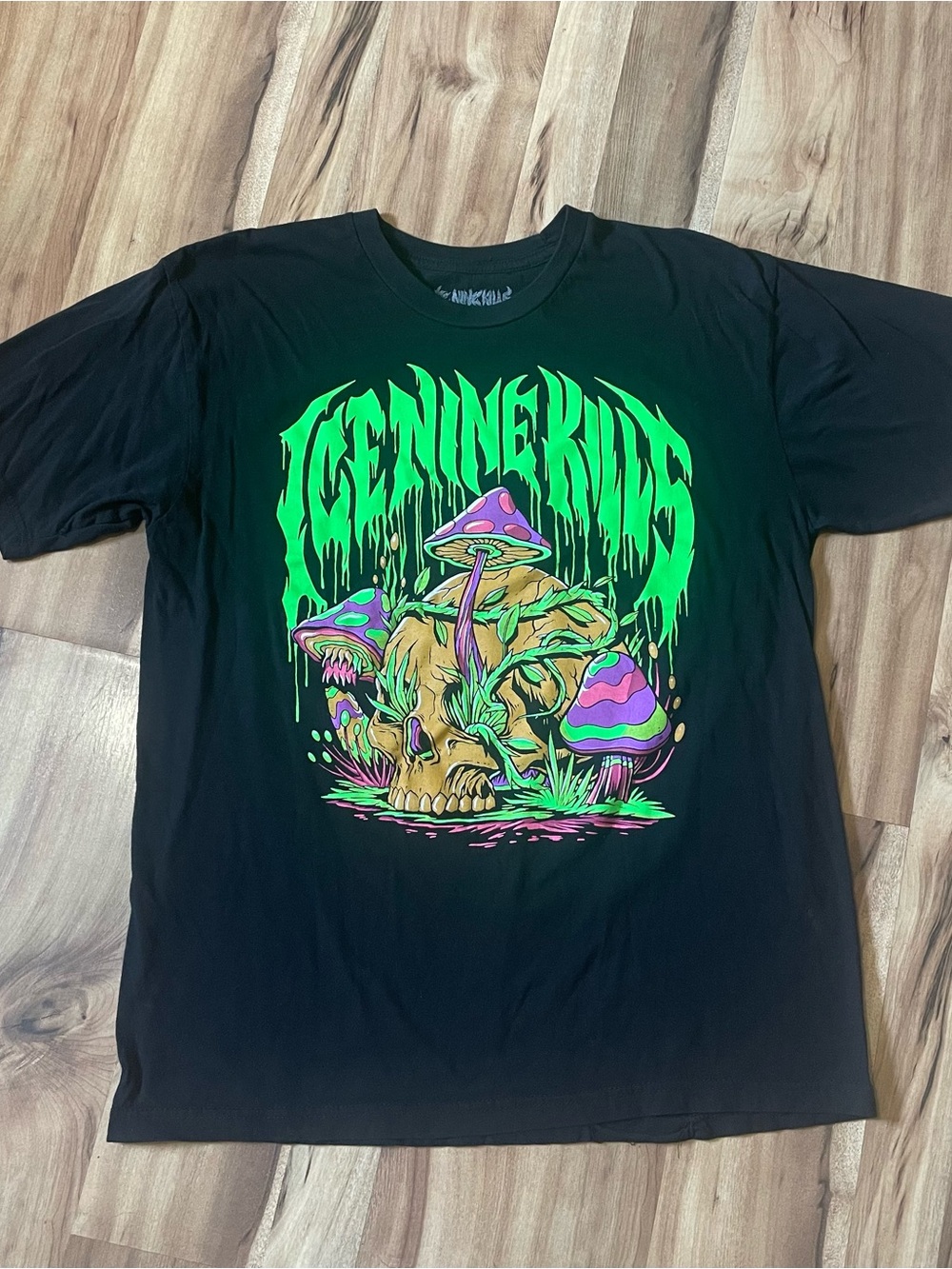 Ice Nine Kills Neon Mushroom Skull Graphic Tee T-Shirt Black